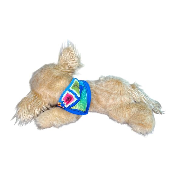 Little Brownie Plush Dog Toy With Blue Bandana 13" Beige Fluffy Stuffed Animal - Picture 3 of 9
